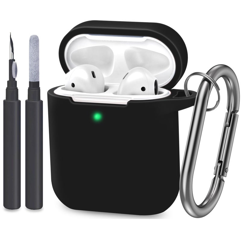 ATUAT Compatible with AirPods Case Cover, Full Protective Silicone Skin Dust-Proof Designed for Apple AirPods 1st 2nd Generation with Keychain, Front LED Visible, Black - Image 1